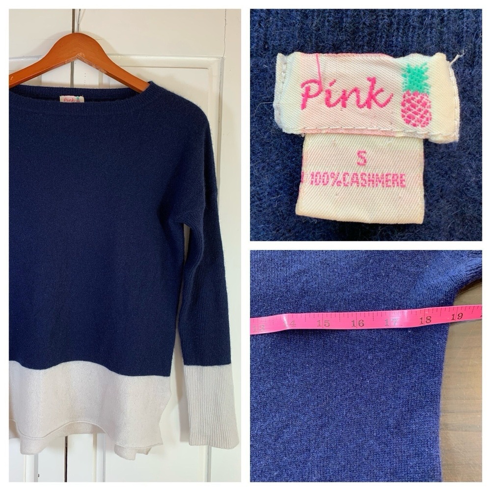 Pink Pineapple 100% Cashmere Crew Neck Sweater Small Yachty Coastal Colorblock‎